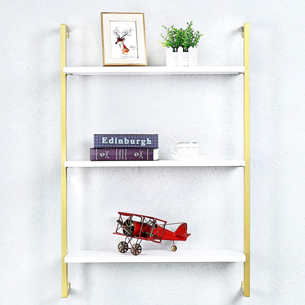 Industrial Metal Wall Shelf,Floating Shelves Wall Mounted,24In Real Wood Book Shelves,3 Tier Hanging Wall Shelves for Bedrooms Office