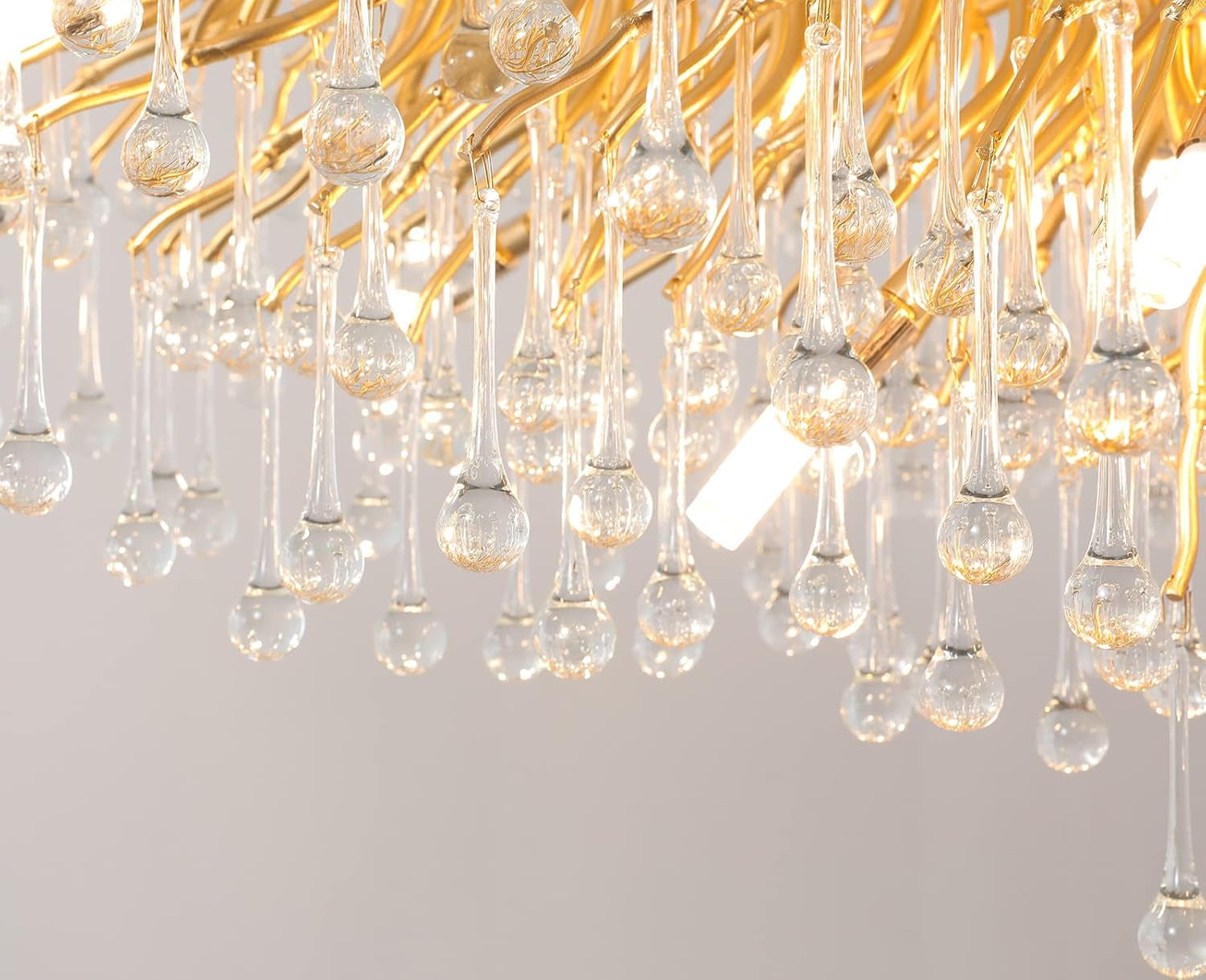 Modern Crystal Chandelier, 63" Gold Tree Branch Chandelier, 15-Light Luxury Rectangular K9 Raindrop Chandeliers Light Fixture for Dining Room, Kitchen Island, Living Room, Foyer