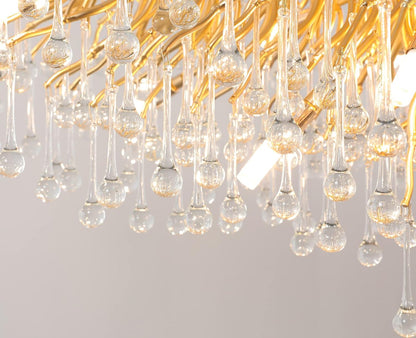 Modern Crystal Chandelier, 63" Gold Tree Branch Chandelier, 15-Light Luxury Rectangular K9 Raindrop Chandeliers Light Fixture for Dining Room, Kitchen Island, Living Room, Foyer