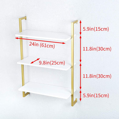 Industrial Metal Wall Shelf,Floating Shelves Wall Mounted,24In Real Wood Book Shelves,3 Tier Hanging Wall Shelves for Bedrooms Office